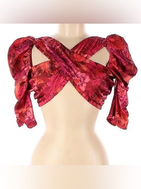 For Love And Lemons Red and Pink Floral Wrap Crop Top